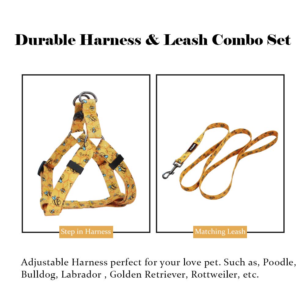 Qqpets Dog Harness Leash Set Adjustable Heavy Duty No Pull Halter Harnesses For Small Medium Large Breed Dogs Back Clip Anti-Twist Perfect For Walking (M(19'-26' Chest Girth), Yellow Bee)