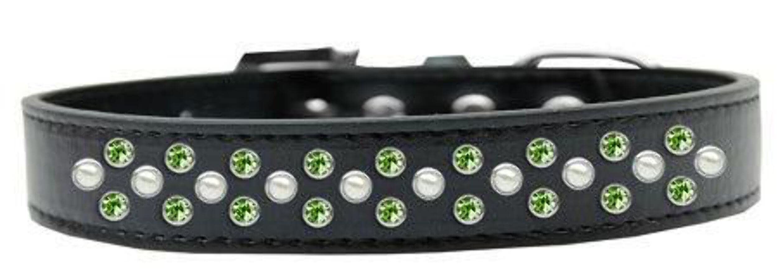 Mirage Pet Products Sprinkles Dog Collar with Pearl and Lime Green Crystals, Size 12, Bright Pink