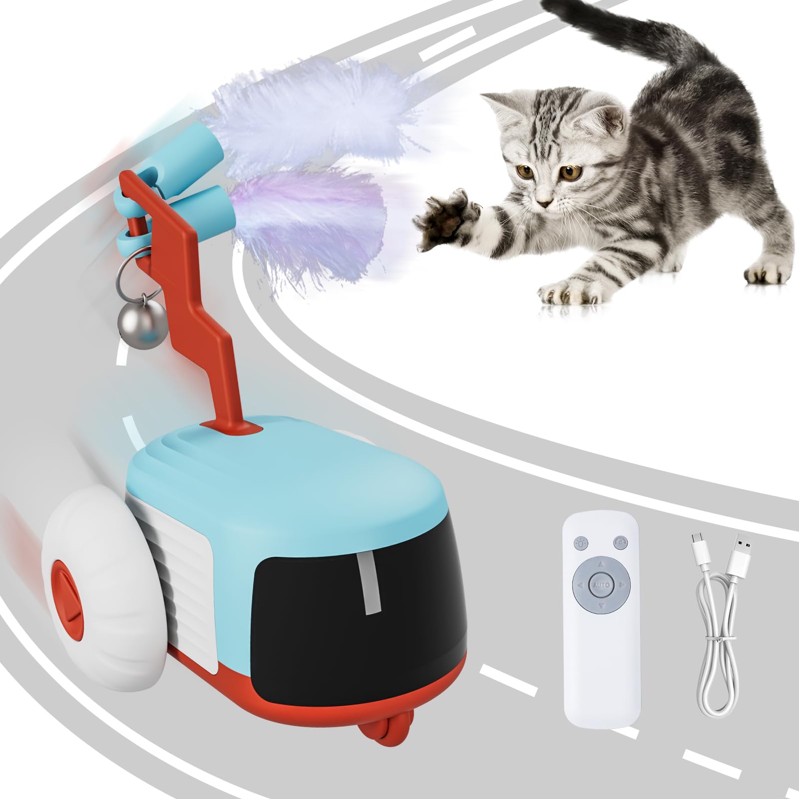 O Wowzon Remote Control Cat Toy, Smart Remote Control Modes, Usb Rechargeable, Adjustable Speed, Auto Obstacle Avoidance & Flip,
