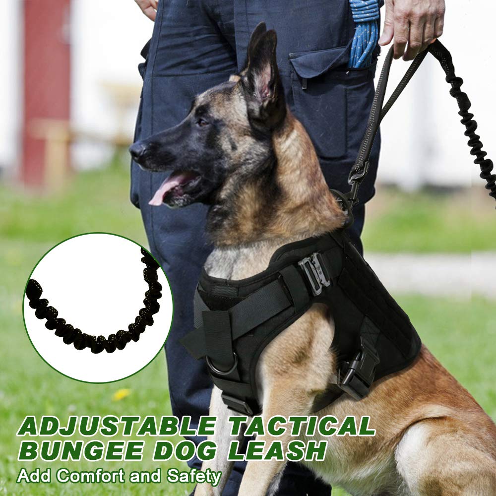 Eagloo Tactical Dog Leash, Military Training Bungee Leash For Large Dogs With Shock Absorption, Heavy Duty Leash With 2 Padded C