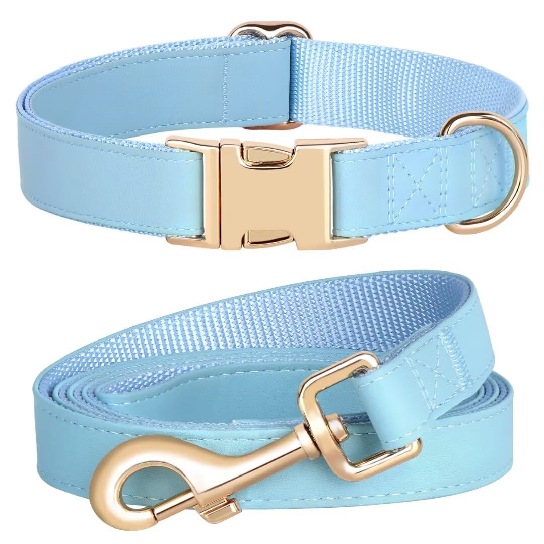 Pet Artist Soft Leather Dog Collar And Leash Set, Bright & Stylish 5Ft Leather Leash And Collar Set, Heavy Duty Dog Collars With