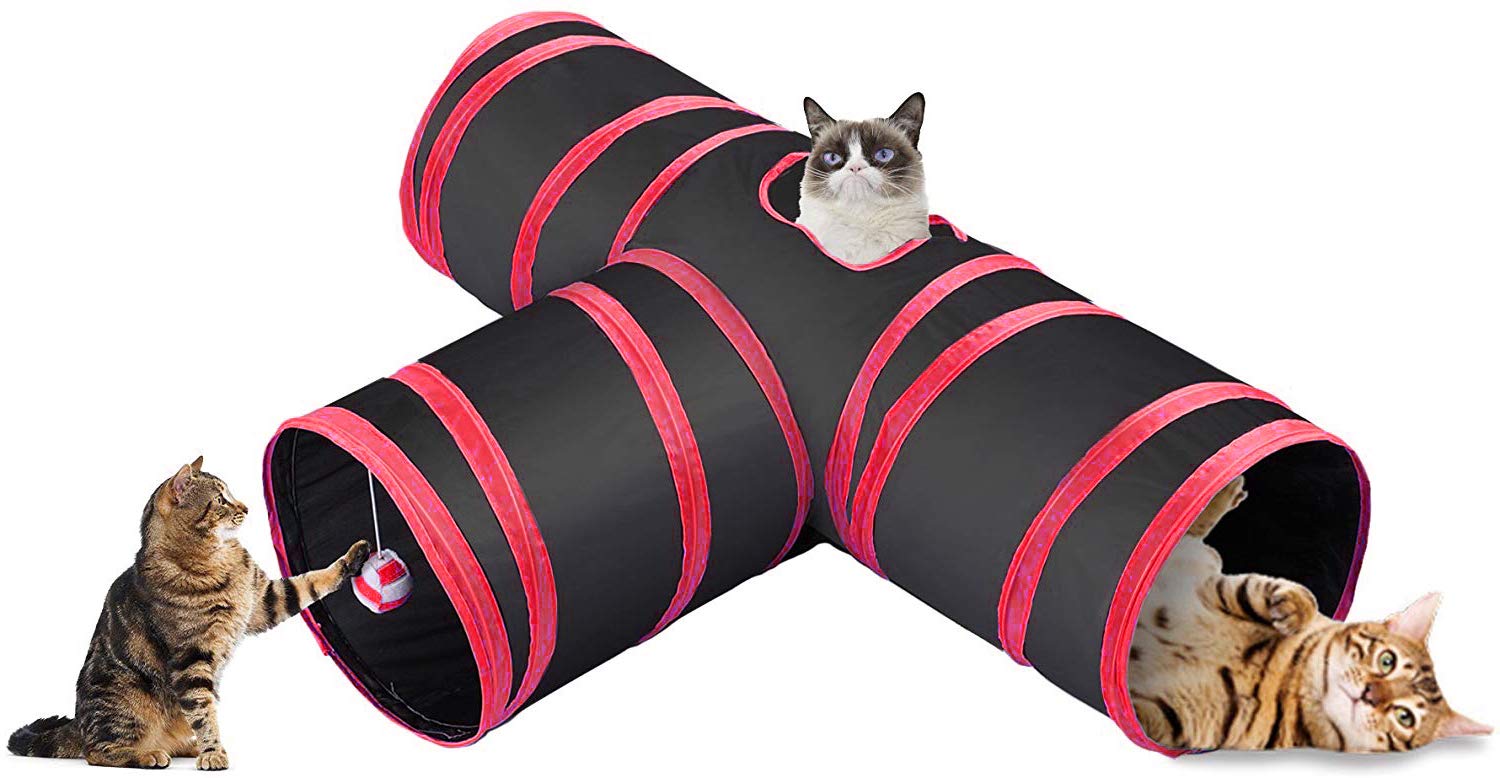 Western Era Big Size Joyful Cat Tunnel Toy 3 Way Collapsible For Indoor & Outdoor Play With Hanging Toy Ball For Cat, Puppy, Kit