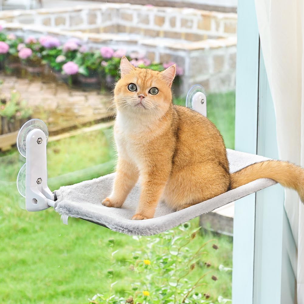 Zoratoo Cordless & Foldable Cat Window Perch With Metal Frame And Reversible Washable Cover Pet Hammock Bed, 4 Large Suction Cup