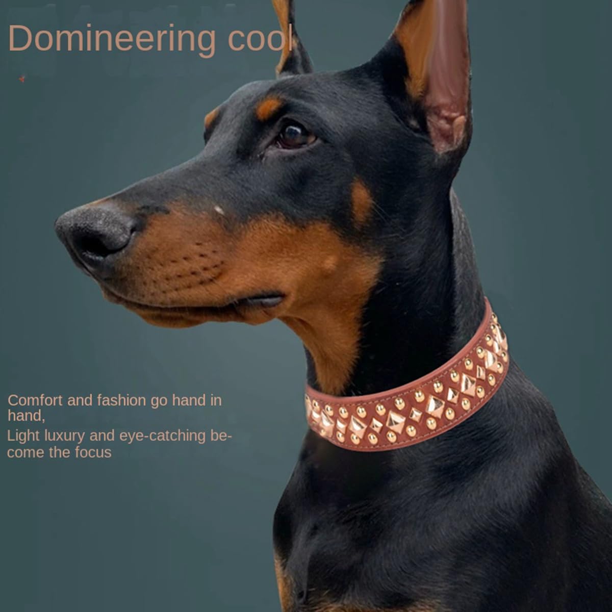 Serijoars Spiked Dog Collar Soft Pu Leather Mushrooms Rivet Spike Studded Dog Collar Adjustable Puppy Collars (M, Brown3)