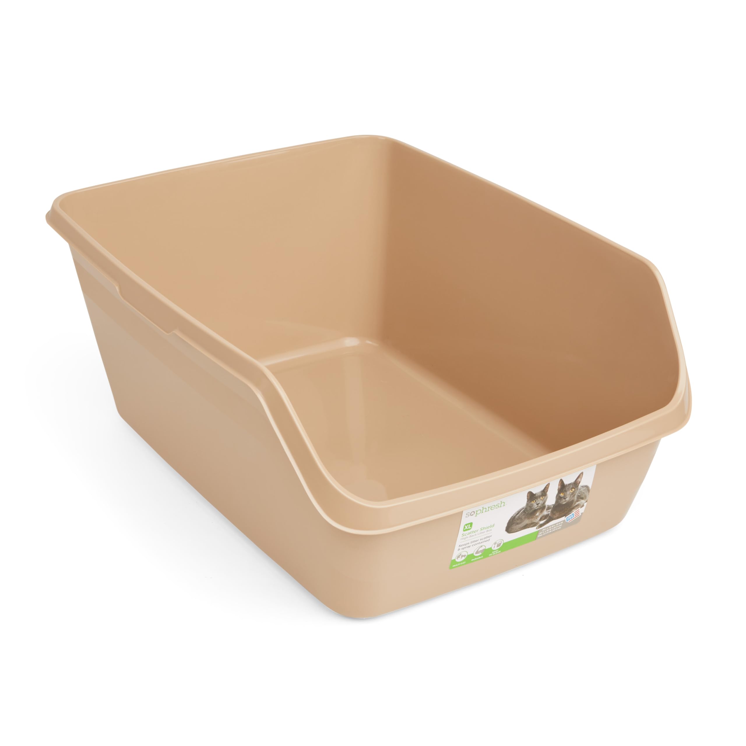 So Phresh Scatter Shield High-Back Litter Box, Tan, X-Large, 24'' L X 18'' W X 10'' H