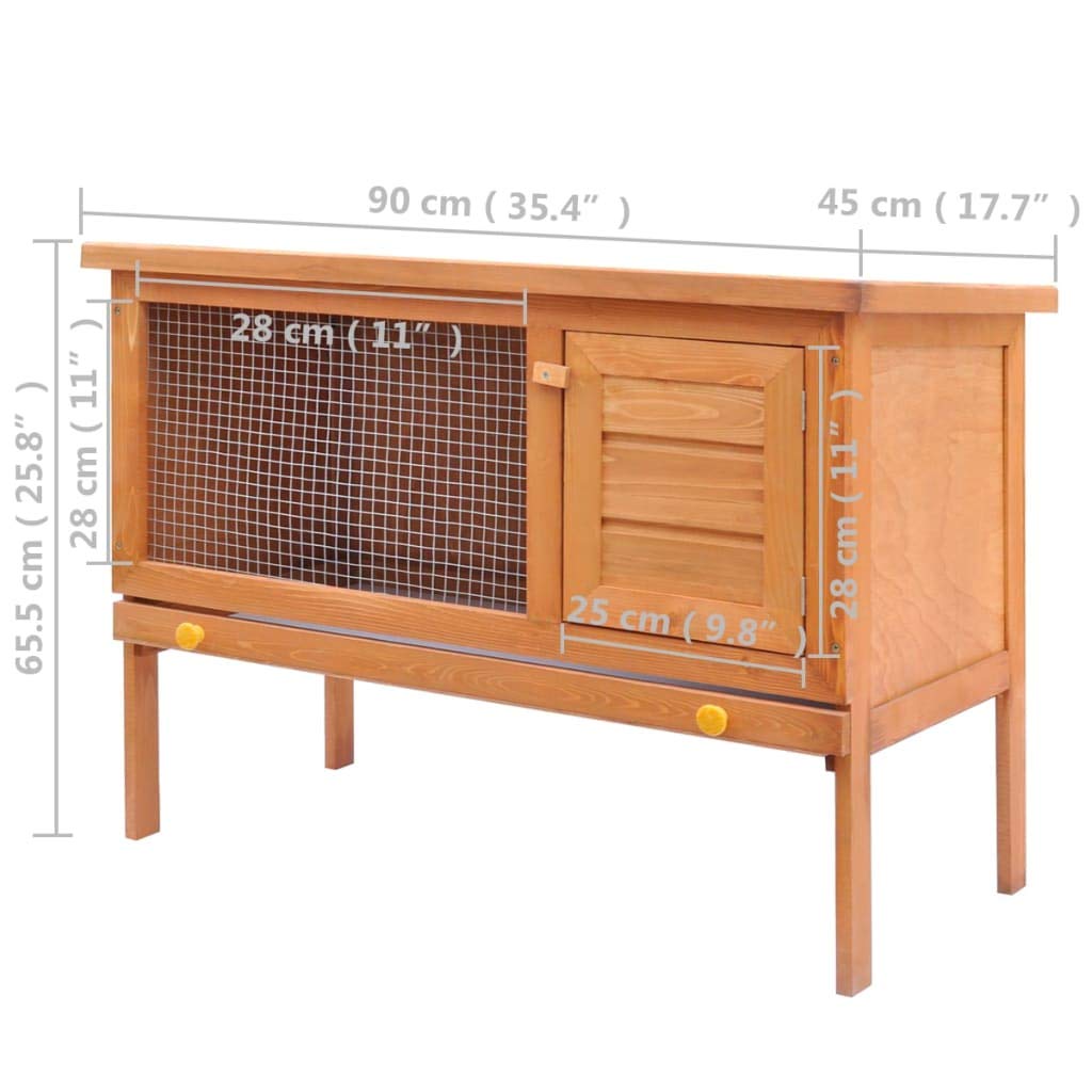 vidaXL Outdoor Rabbit Hutch - Small Pet Cage -1 Layer Wooden Construction - with Iron Wire Mesh - 36&quot; x 17.7&quot; x 25.8&quot;
