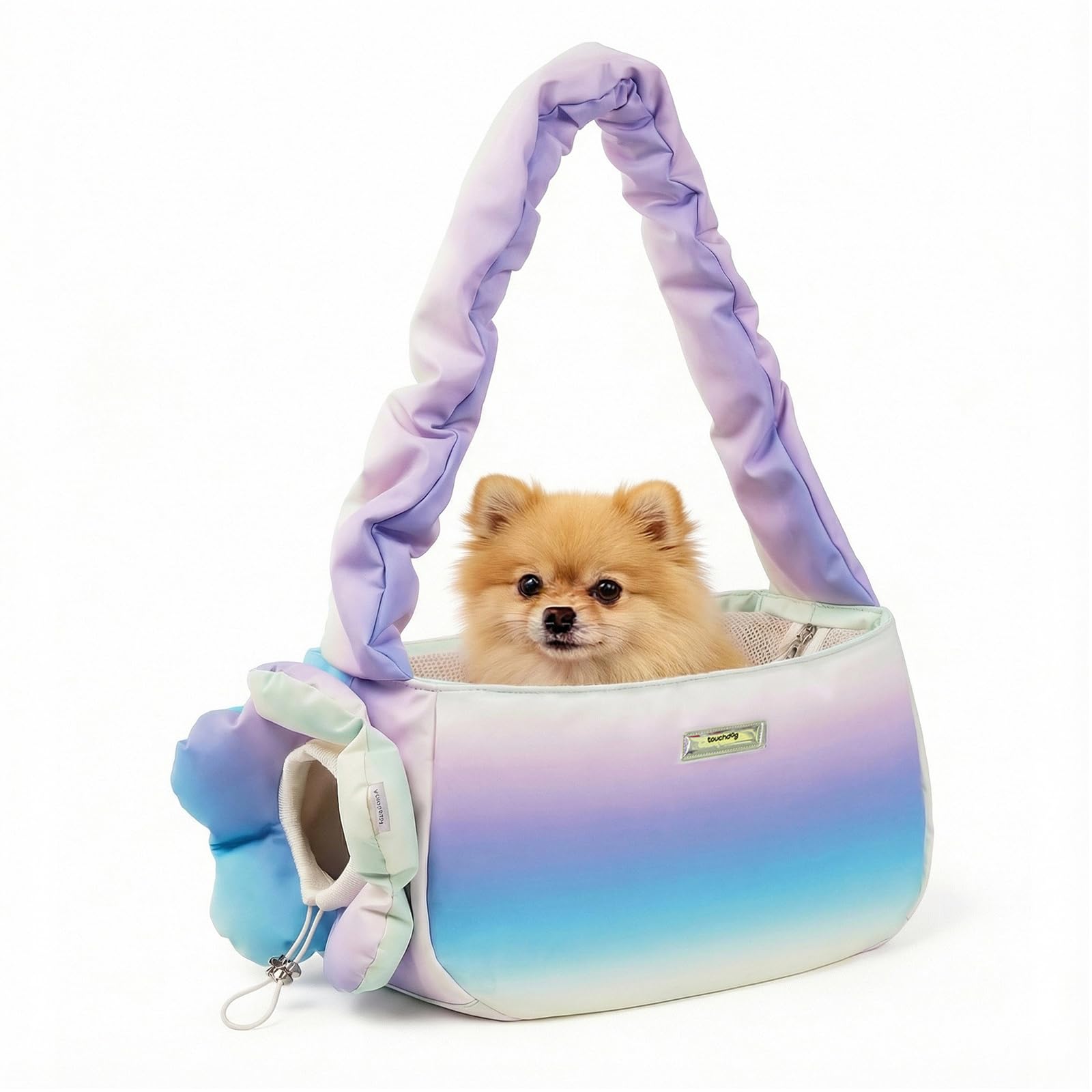 TOUCHDOG Pet Carrier Purse for Small Dogs & Cats,Lightweight Travel Puffy Handbag, Breathable Tote with Padded Interior&Safety L