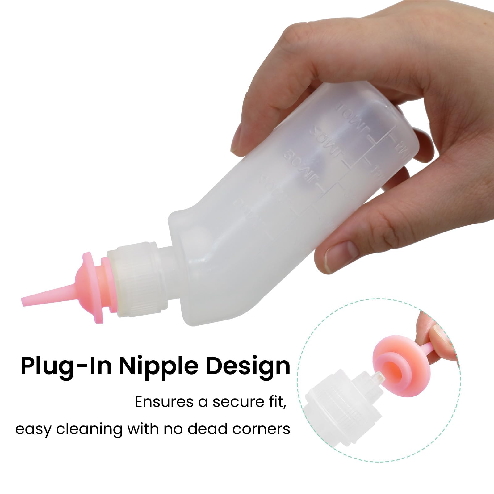 FEDIPUP Pack of 5 Reusable Pet Nursing Bottles with Short Silicone Nipples - Curved Feeding Bottles for Newborn Kittens, Puppies