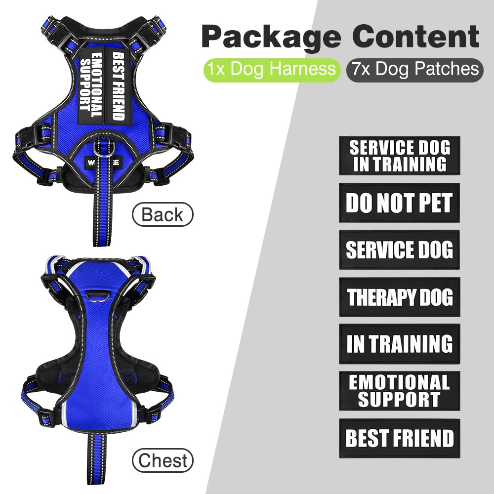 Winsee Service Dog Vest No Pull Dog Harness With 7 Dog Patches, Reflective Pet Harness With Durable Soft Padded Handle For Training Small, Medium, Large, And Extra-Large Dogs (Medium, Dark Blue)