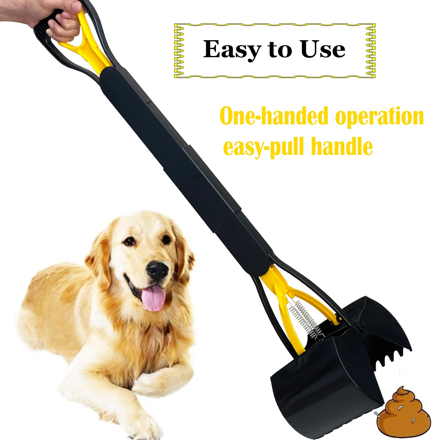 ienjoyed 32 Tall Pooper Scooper for Dogs - Heavy Duty, Long Handle, Durable Spring, Foldable, Yellow