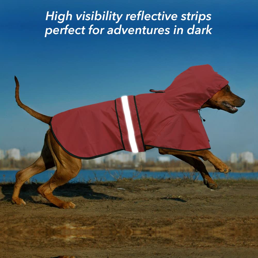 Ezierfy Waterproof Reflective Dog Raincoats - Adjustable Hooded Pet Rain Coat Jacket, Lightweight Dog Slicker Poncho For Small To X- Large Dogs And Puppies (Red, X-Large)