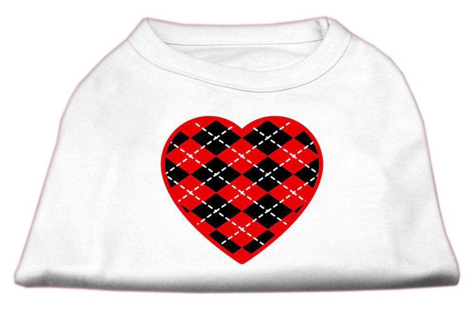 Pet Dog & Cat Shirt Screen Printed, 'Argyle Heart Red' White 2Xl (20-25 Lbs.)