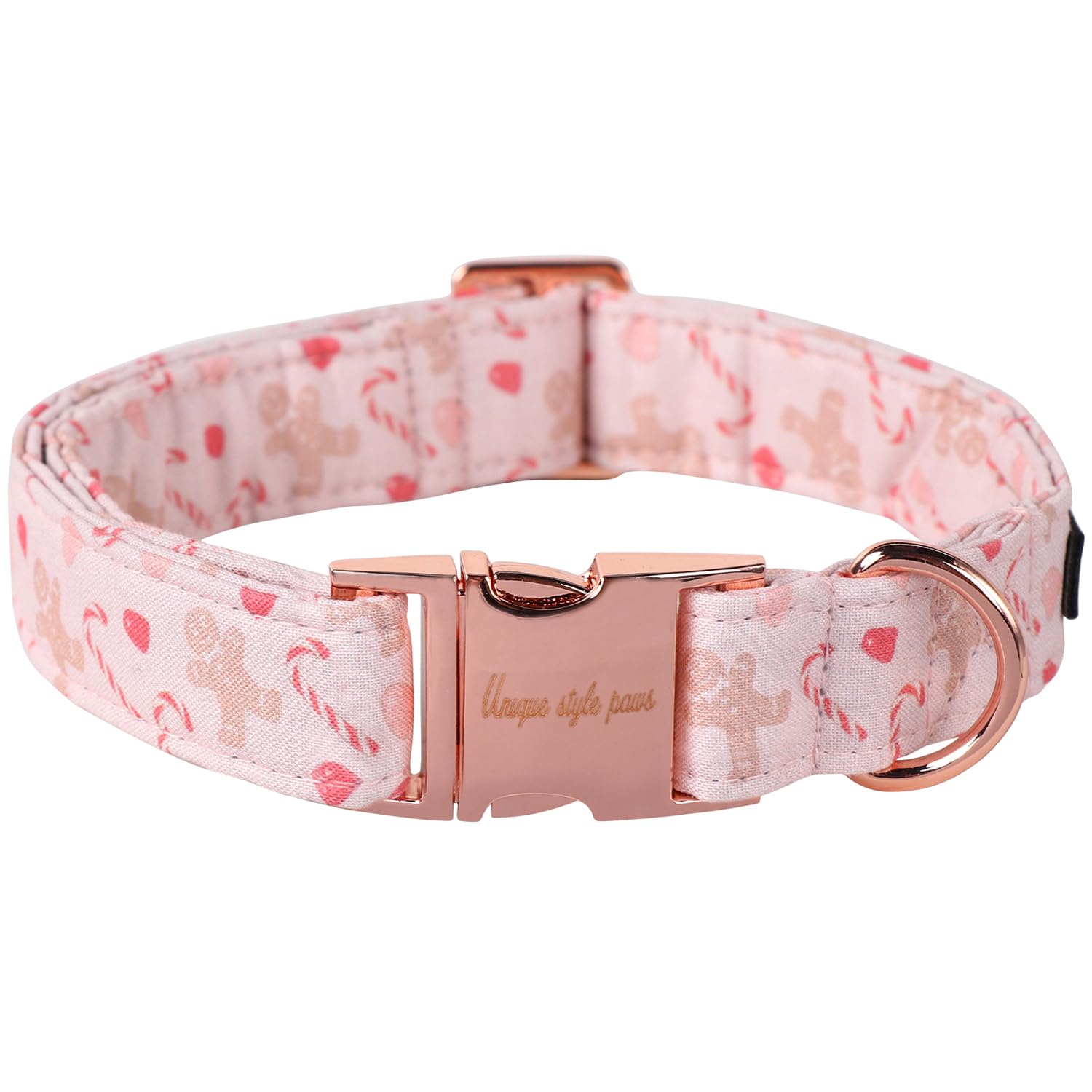 Unique Style Paws Christmas Dog Collar Metal Buckle Pink Gingerbread Puppy Collar Gift Durable Cute Collar For Small Medium Large Boys Girls Dogs