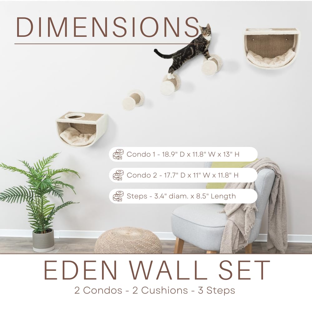 Trixie Eden Wall Mount Cat Tree 5Pc Set, 2 Condos And 3 Perches/Steps, Scratching Post, Brown