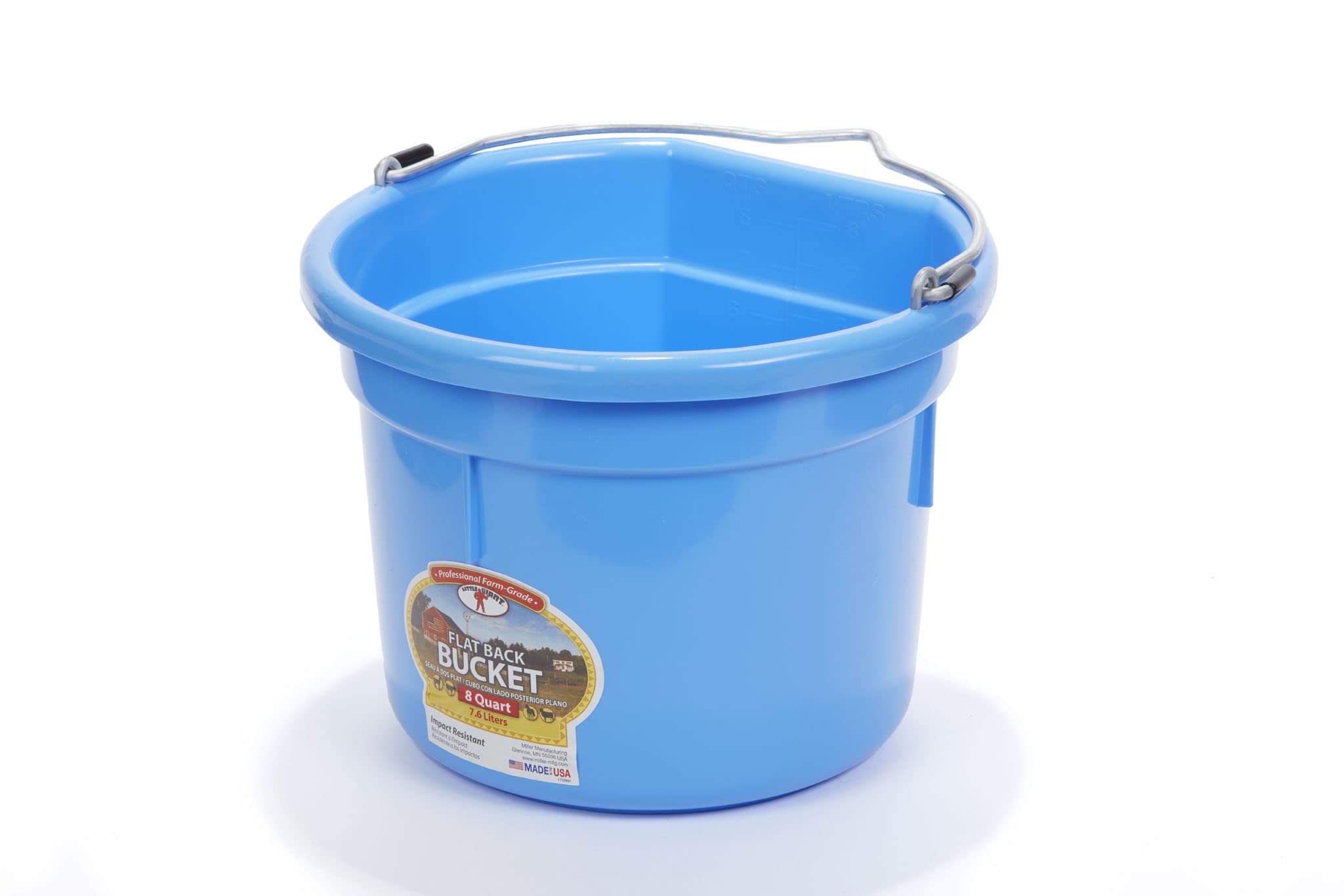 Little Giant Flat Back Plastic Animal Feed Bucket | Animal Feed Bucket with Metal Handle | Horse Stall Feeding and Watering Supp