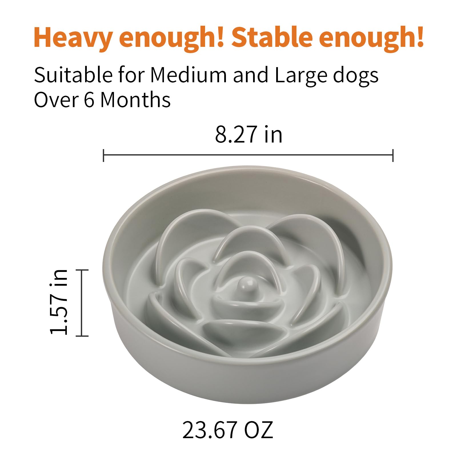 Grey Ceramic Dog Bowl Slow Feeder for Medium and Large Breed,1.5 Cup 8.26 in Slow Feeding Bowl,Puzzle Dog Food Bowl for Fast Eat
