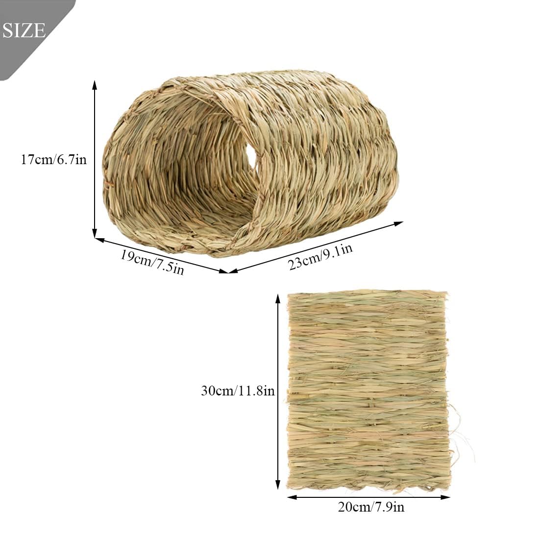 Hamiledyi Rabbit Grass Tunnel,Rabbit Grass Bed Natural Straw Woven Mat Winter Warm Hideaway Hut For Bunny Gerbil Ferrets Chinchi