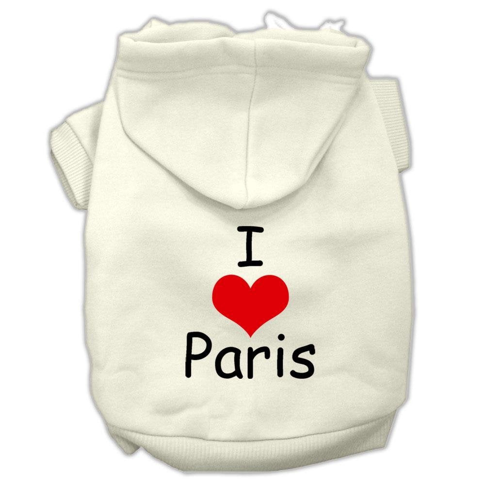 Pet, Dog & Cat Hoodie Screen Printed, I Love Paris Cream XL (14-20 lbs.)