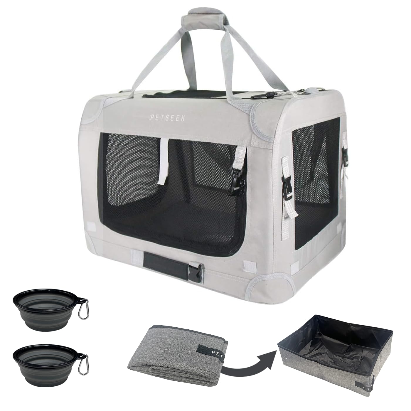 Petseek Extra Extra Large Cat Carrier Soft Sided, Portable Small Dog Carrier For 2 Cats, 24''X16.5''X16'' Car Travel Folding Com