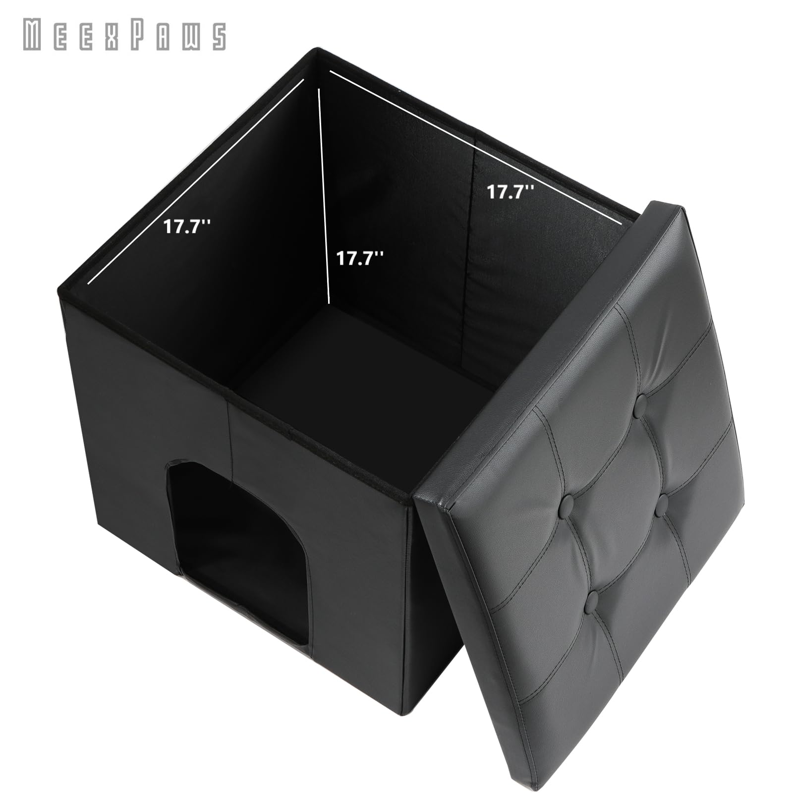 Meexpaws Cat Litter Box Enclosure Furniture Hidden, Small Cat Washroom Bench Storage Cabinet 20'' X 20'' X 20''| Dog Proof | Waterproof Inside | Easy Clean | Easy Assembly | Odor Control(Black)