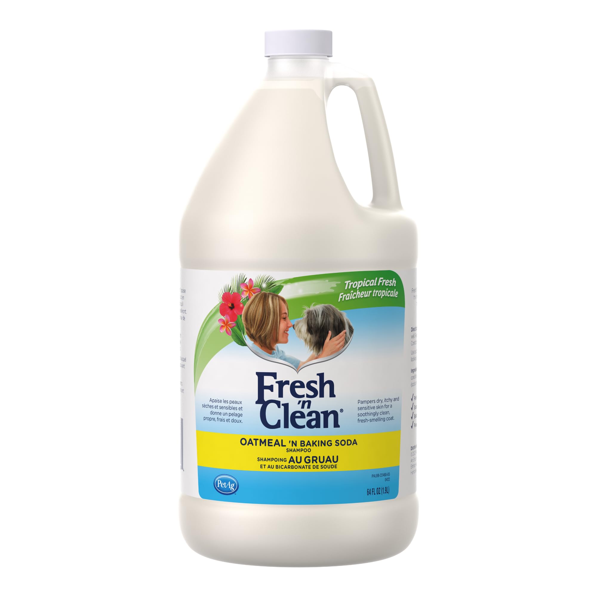 Pet-Ag Fresh ’N Clean Oatmeal ’N Baking Soda Shampoo - Tropical Fresh Scent - 64 Oz - Nurtures Dry, Itchy & Sensitive Skin With Vitamin E & Aloe - Strengthens & Repairs Coats - Soap Free
