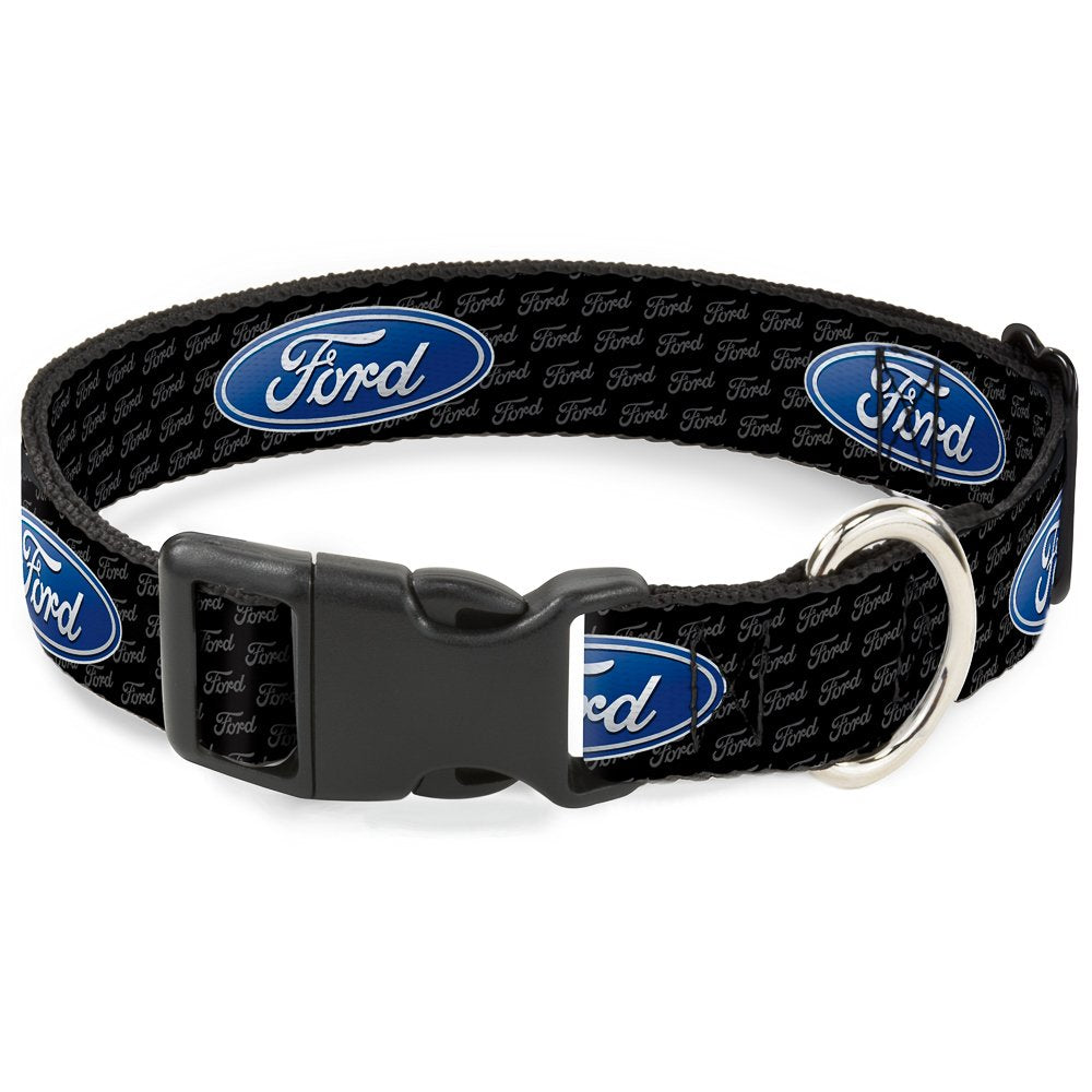 Buckle-Down ''Ford Oval Repeat W/Text'' Plastic Clip Collar, 1.5'' X 16-23''/Medium