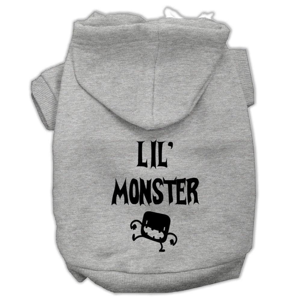 Mirage Pet Products 10&quot; Lil Monster Screen Print Pet Hoodie, Small, Grey