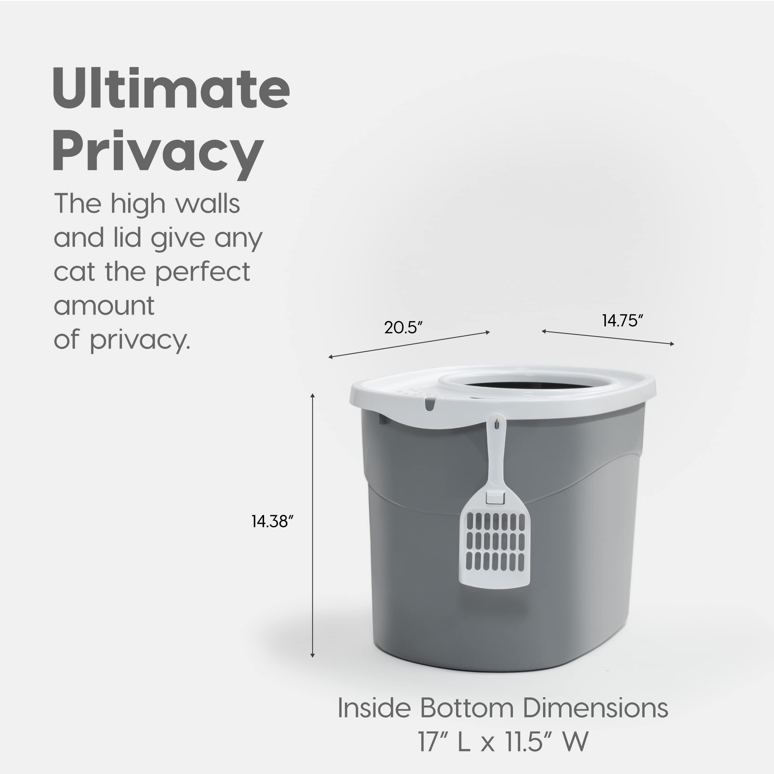 Iris Usa Cat Litter Box, Large Top Entry With Litter Catching Lid And Scoop, Dog Proof, Enclosed Cat Litter Box, Gray/White