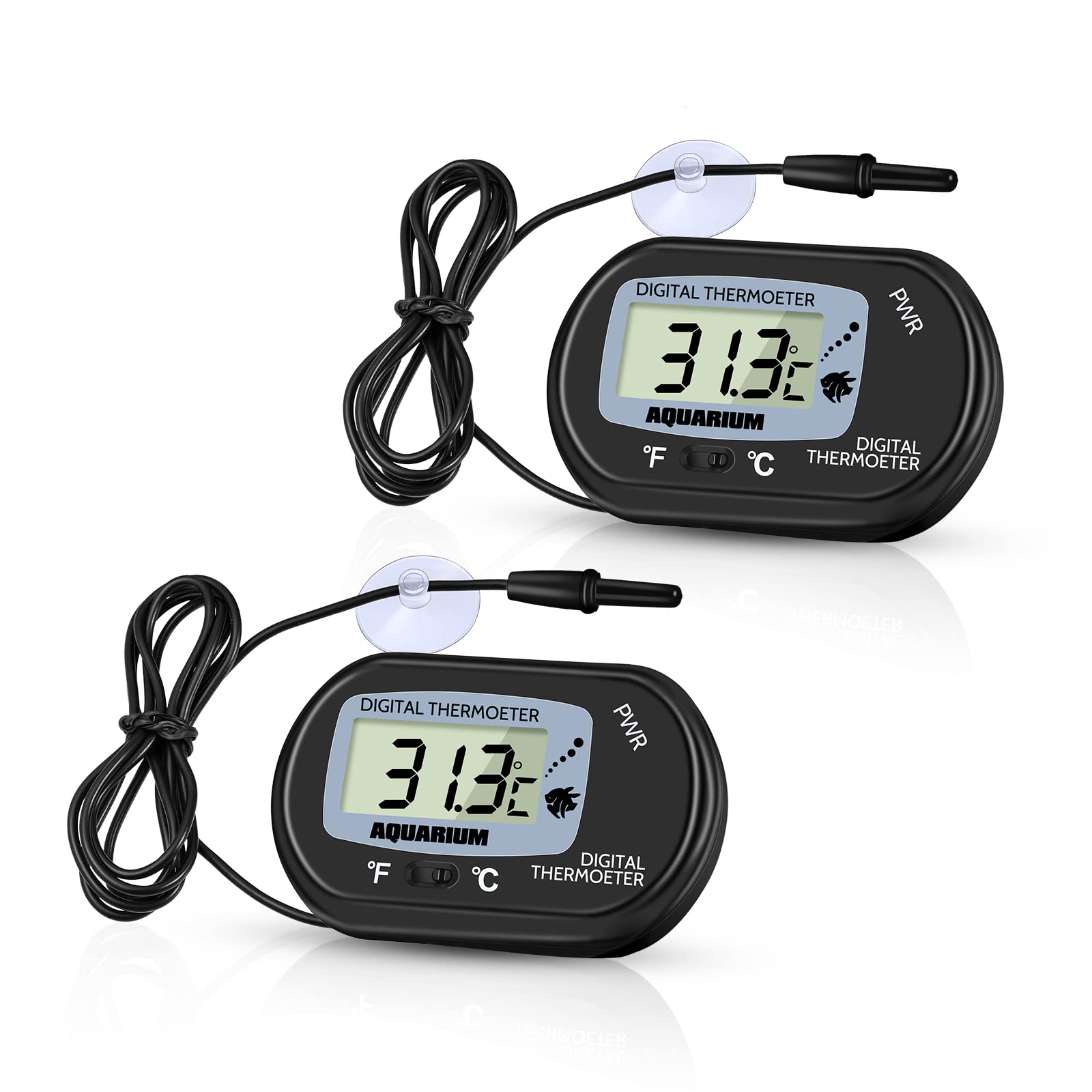 Zacro 2 Pack Digital Aquarium Thermometer, Fish Tank Thermometer, Water Thermometer With Large Lcd Display,Reptile Thermometer F