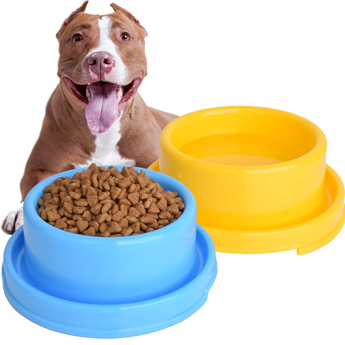 2Pcs Dog Bowls Pet Cat Puppy Food Bowls Plastic Round No Spill Water Food Feeder Dish Colorful Feeding Eating Bowls