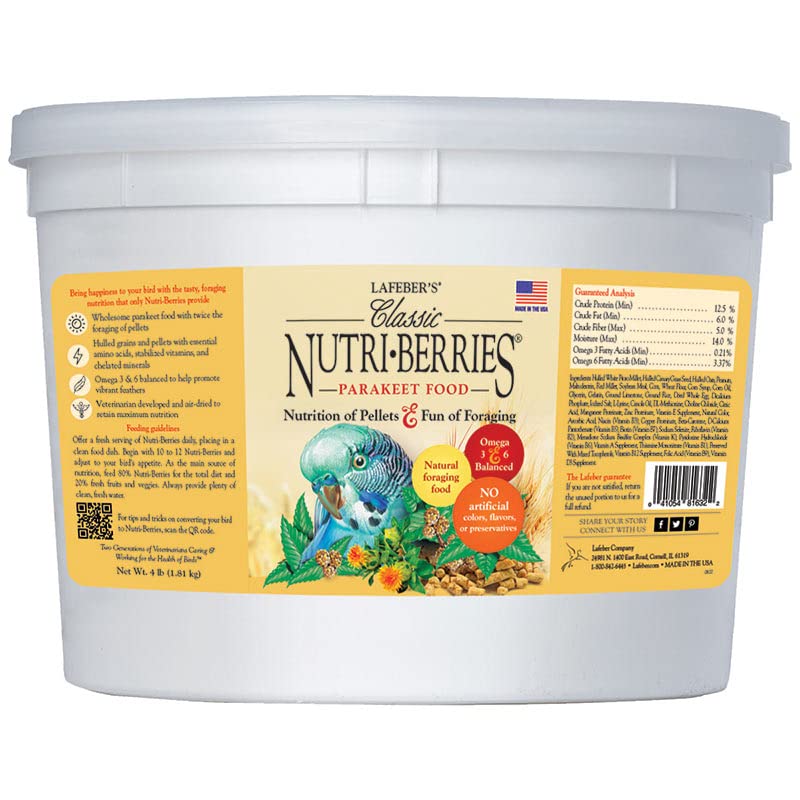 LAFEBERS Classic Nutri-Berries Pet Bird Food, Made with Non-GMO and Human-Grade Ingredients, for Parakeets (Budgies), 4 lb