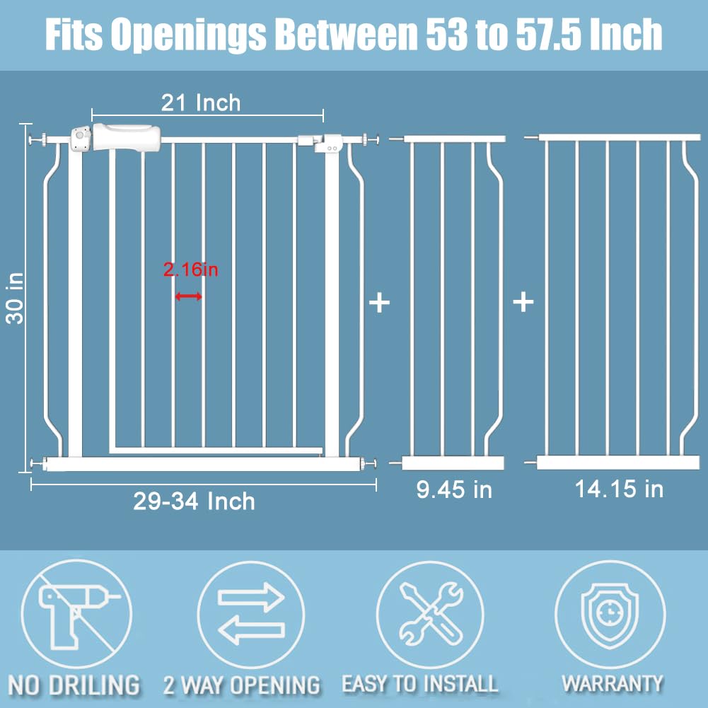 flower frail White Extra Wide Baby Gate 53-57.5 inch for Doorways Stairs Pressure Mount Baby Gate Automatic Close Child Dog Pet