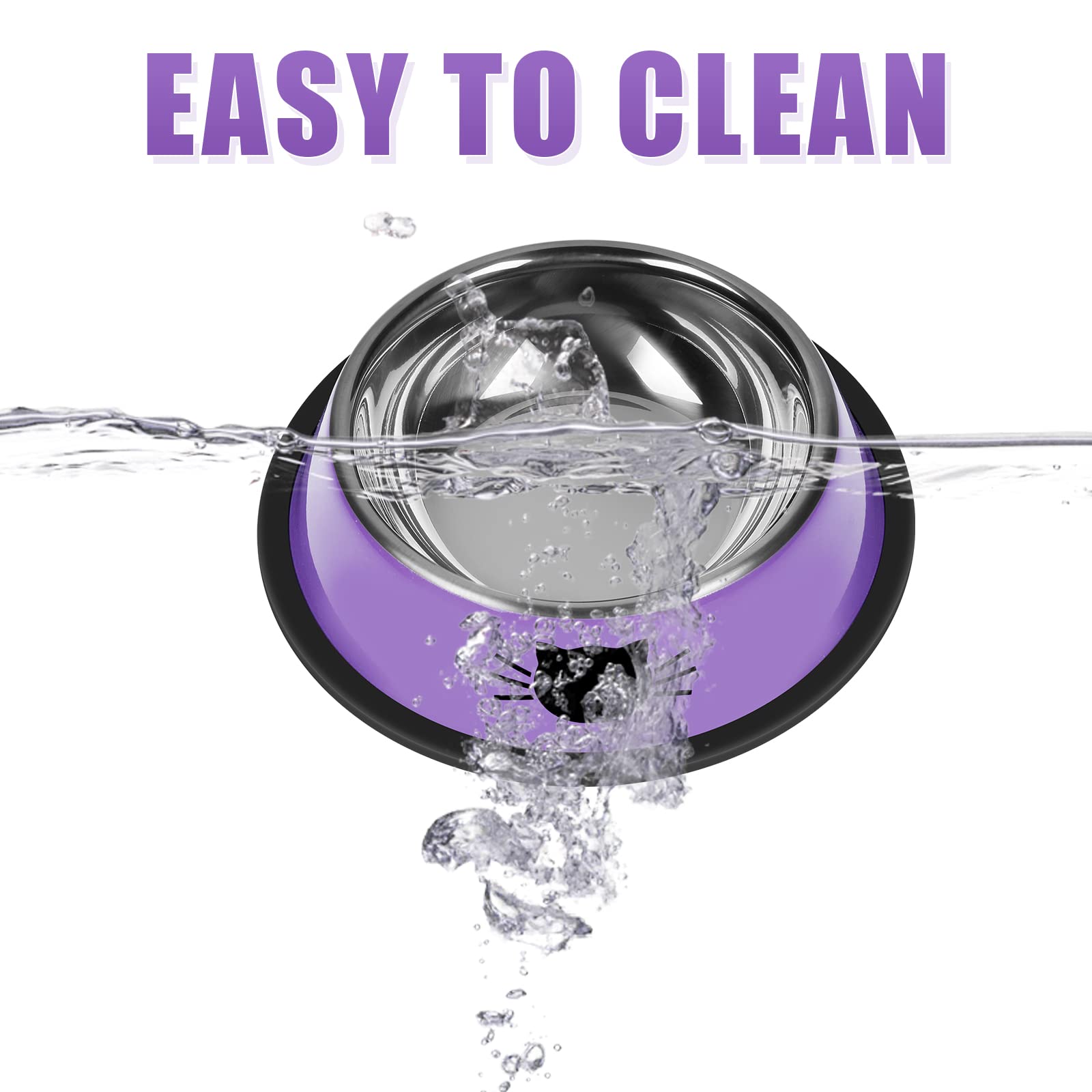 Serentive 3Pcs Cat Bowls, Non-Slip Stainless Steel, 7 Oz, Suitable For Indoor Pets, Removable Rubber Base, Lovely Color