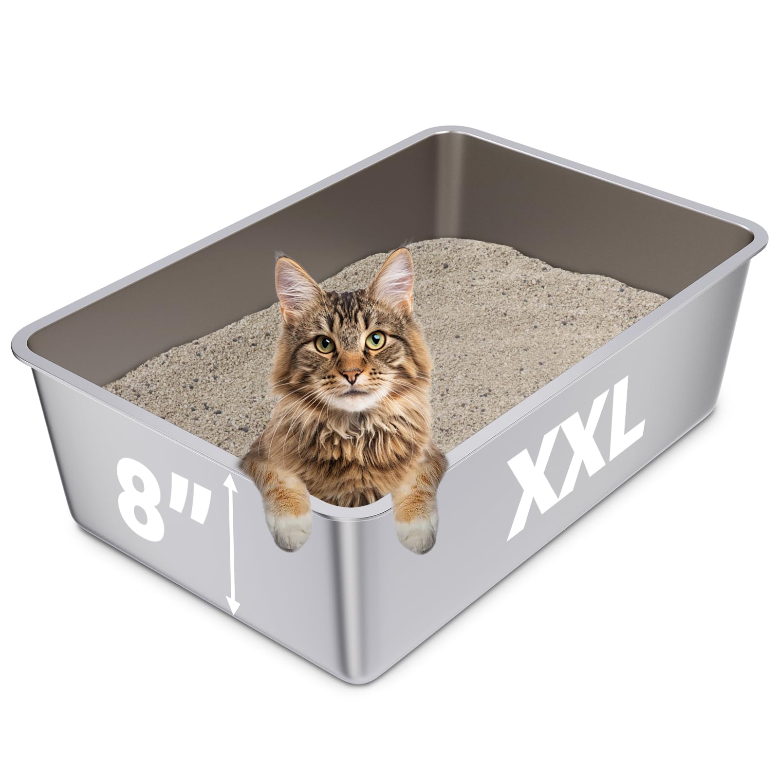 Stainless Steel Cat Litter Box, 23.6''X15.8''X8'' Xxl Stainless Steel Litter Box 8 Inch Deep, Extra Large Metal Litterbox For Bi