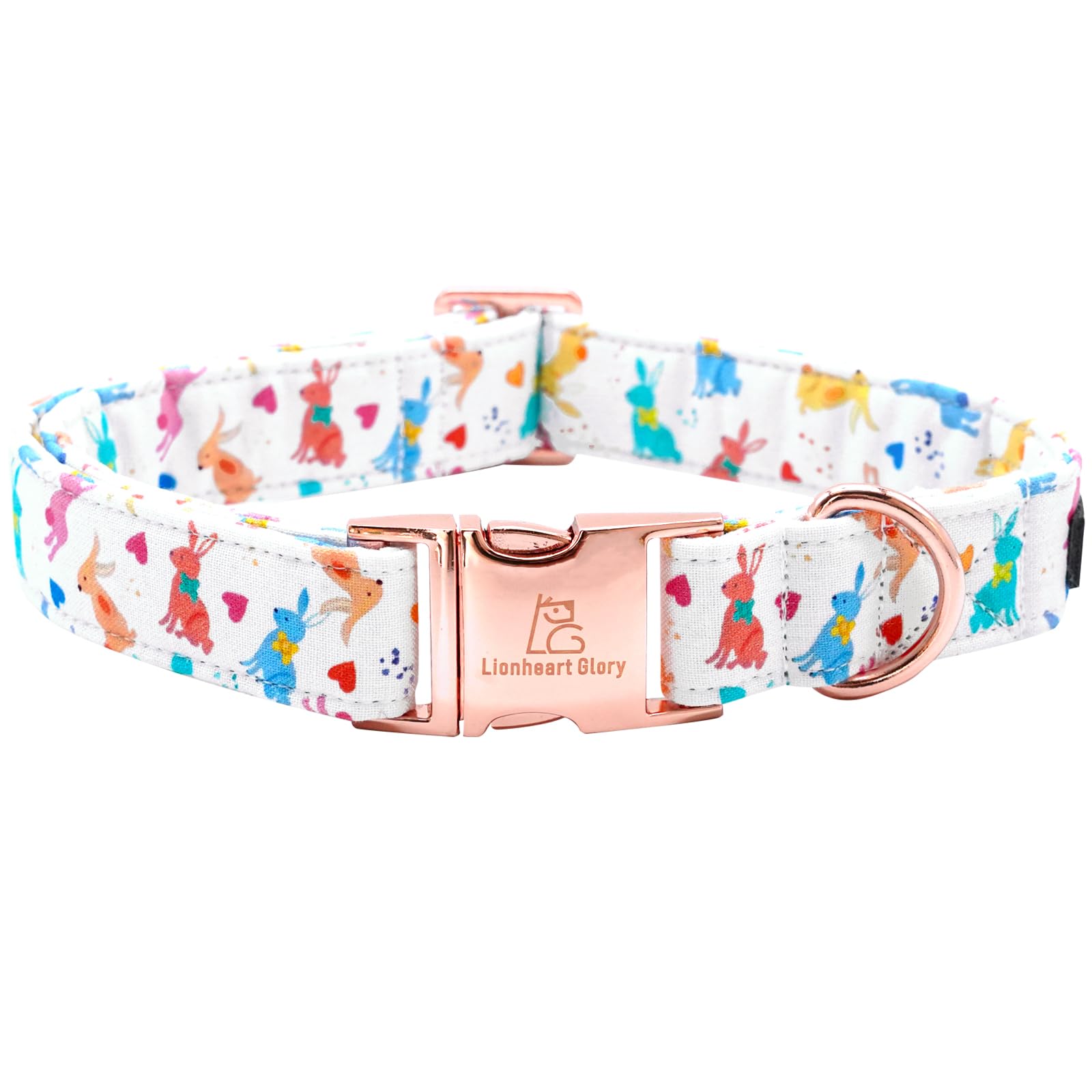 Lionheart Glory Easter Collar Rabbit Print Dog Collar For Medium Cute Dog Collars Spring Female Or Male Pet Gift Adjustable Heav