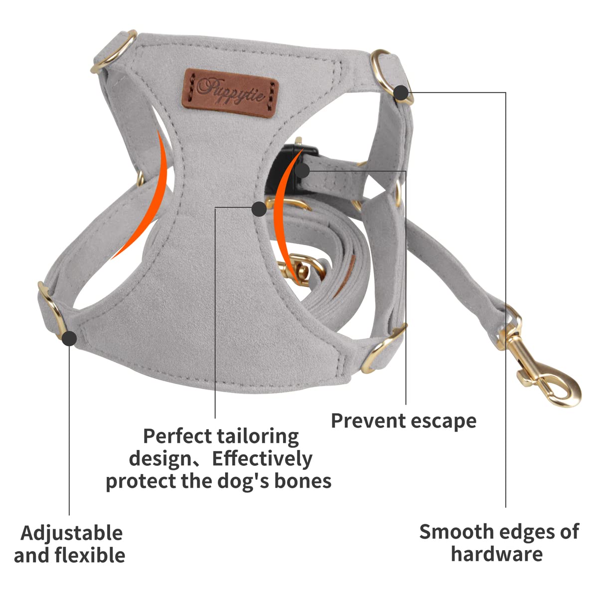 No Pull Xs Dog Harness With Multifunction Dog Leash,Soft Adjustable No Choke Escape Proof Pet Harness Vest,Silver Grey,Xs