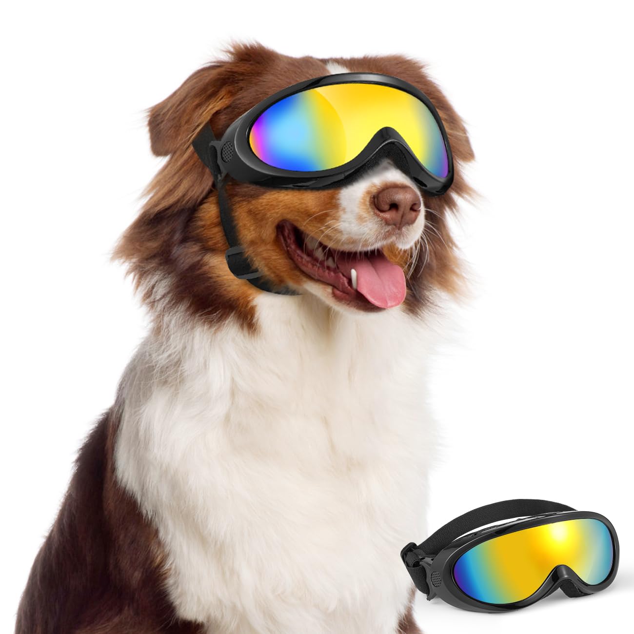 Lewondr Dog Goggles Medium Large Breed, Dog Sunglasses With Adjustable Straps And Soft Sponge Pad, Uv/Wind/Dust/Fog/Snow Dog Eye