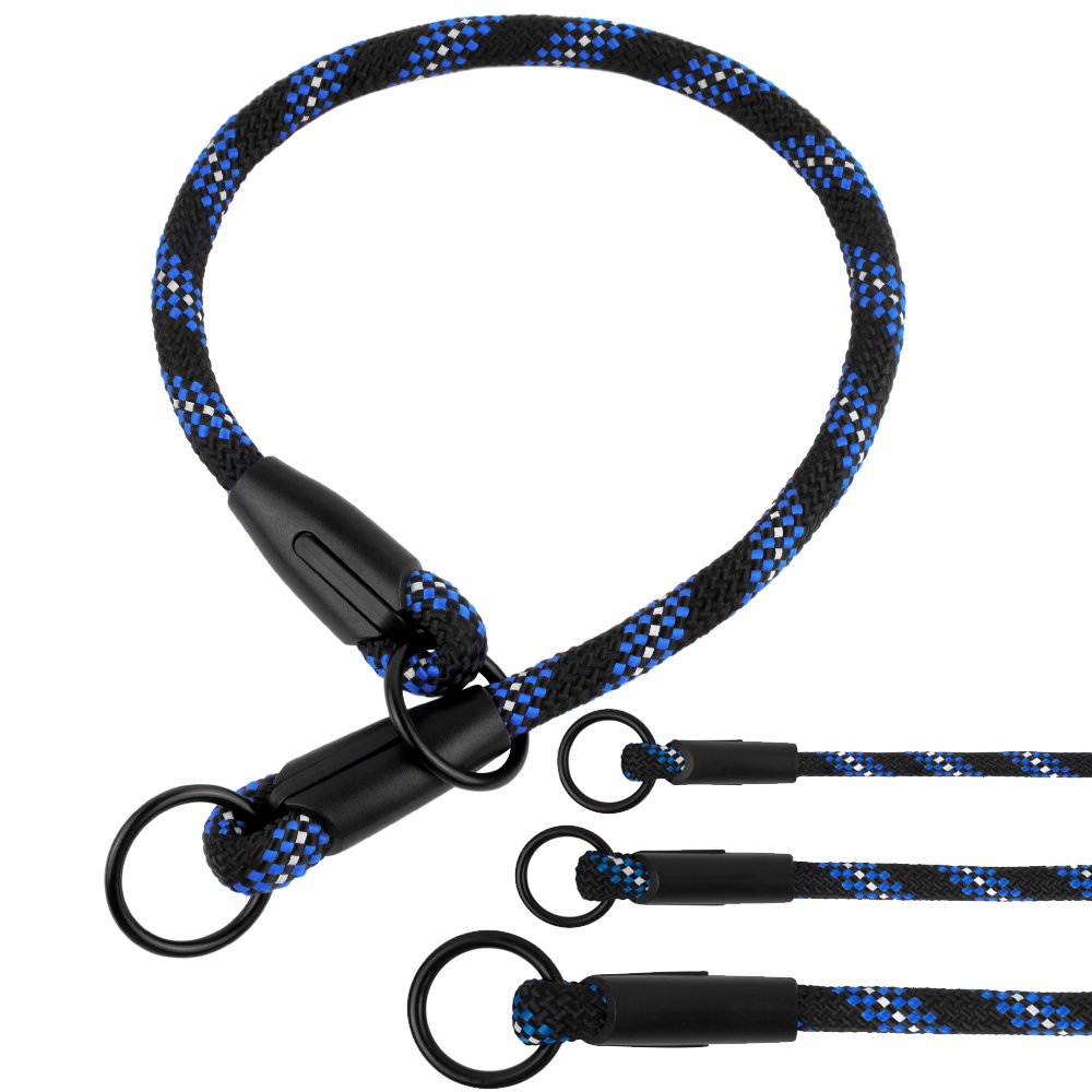 Bronzedog Rope Pro Training Dog Collar Braided No Pull Quick Release Round Lead Collars For Dogs Small Medium Large Puppy (Xl - 23.6' Long, Blue)