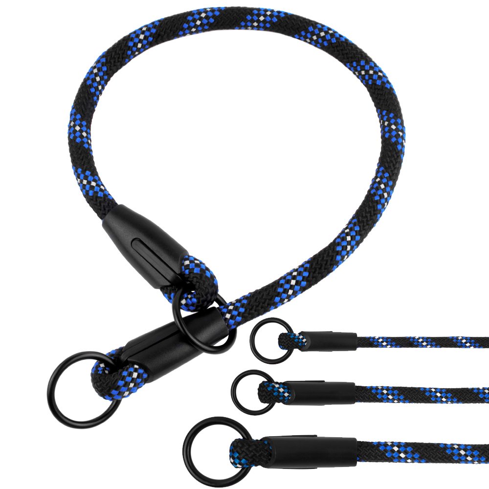 Bronzedog Rope Pro Training Dog Collar Braided No Pull Quick Release Round Lead Collars For Dogs Small Medium Large Puppy (L - 21.7' Long, Blue)