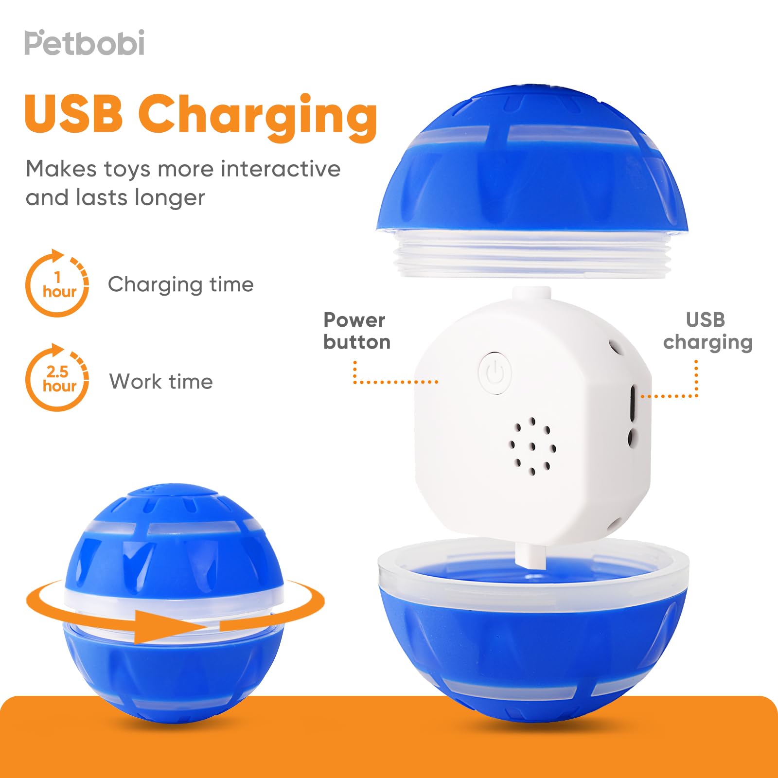 Petbobi Active Rolling Ball for Dogs - 2025 New Upgrade 2 Modes Interactive Dog Toys, USB Rechargeable Motion Activated Self Mov