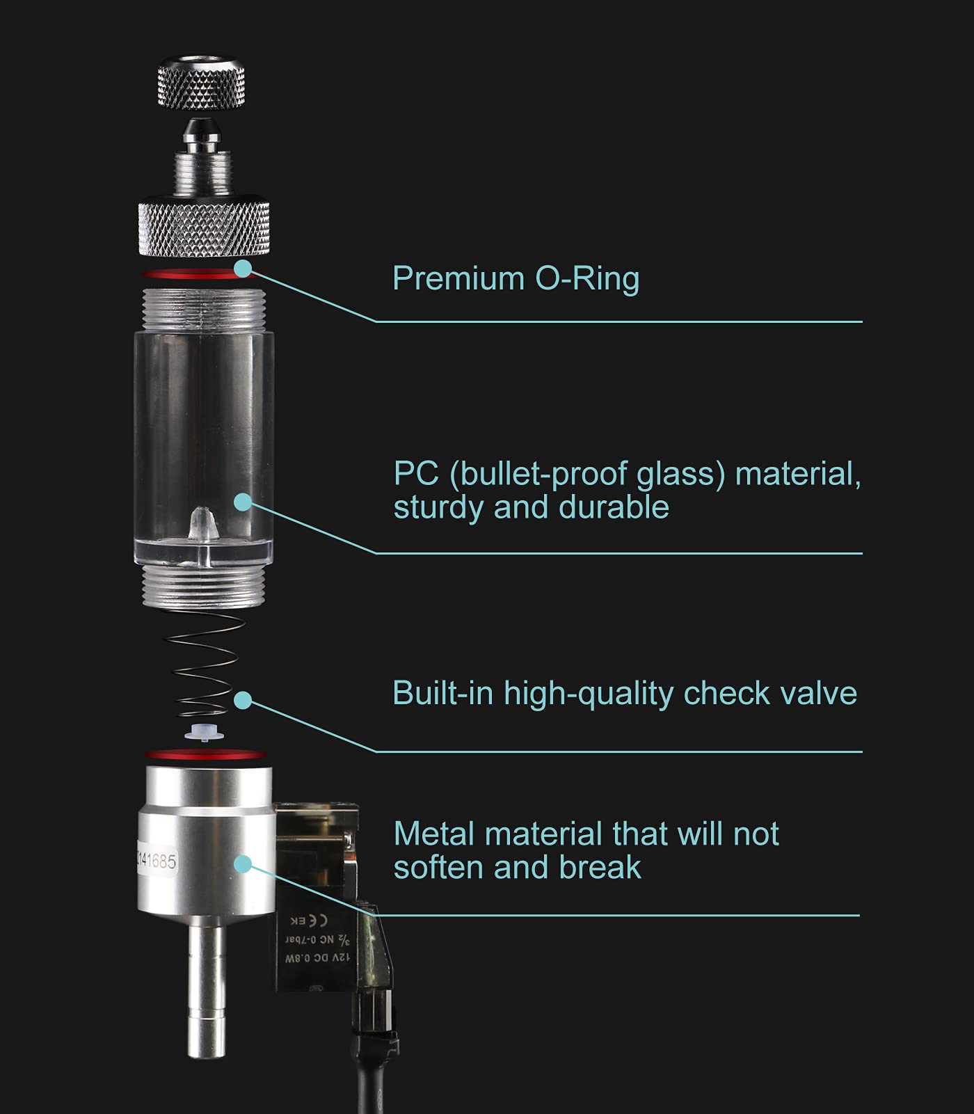 Clscea Co2 Bubble Counter With Solenoid Valve And Check Valve For Co2 Generator Regulator Planted Aquarium Quick-Plug Connection