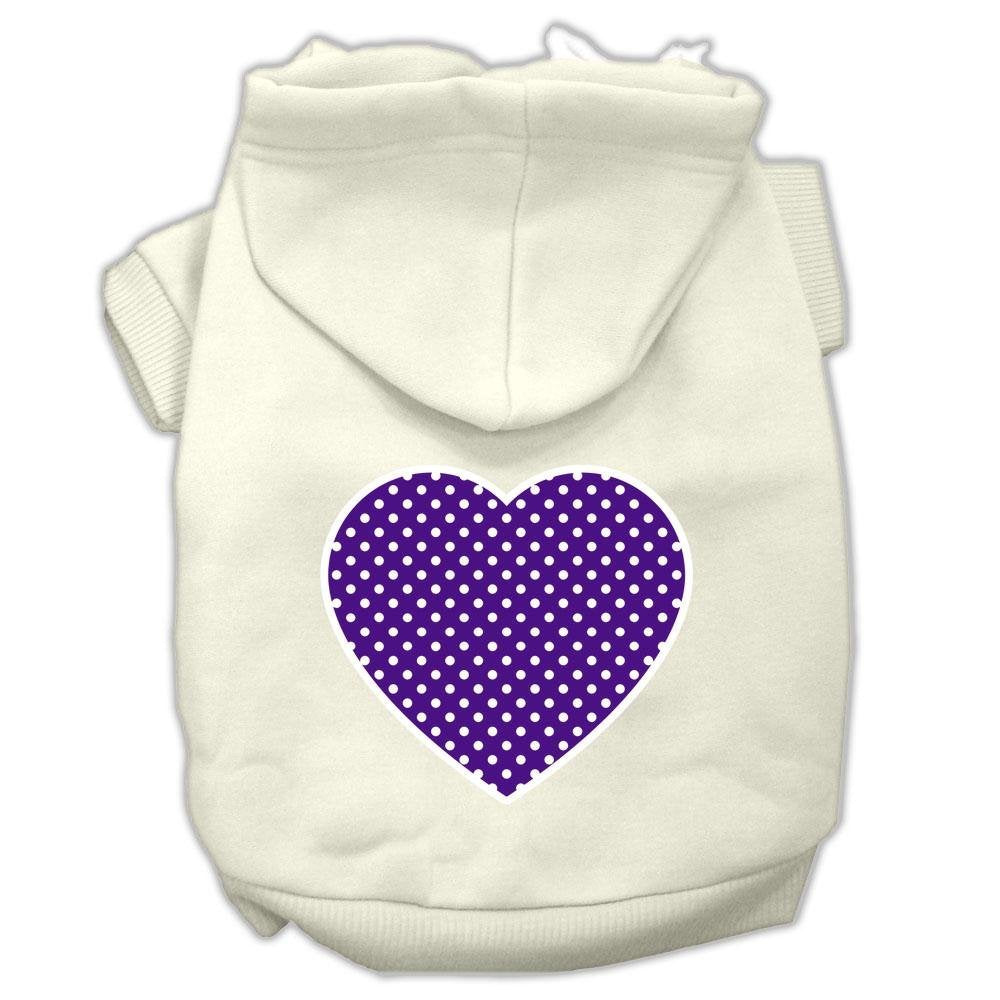 Pet Dog & Cat Hoodie Screen Printed, 'Purple Swiss Dots Heart' Cream Lg (10-14 Lbs.)