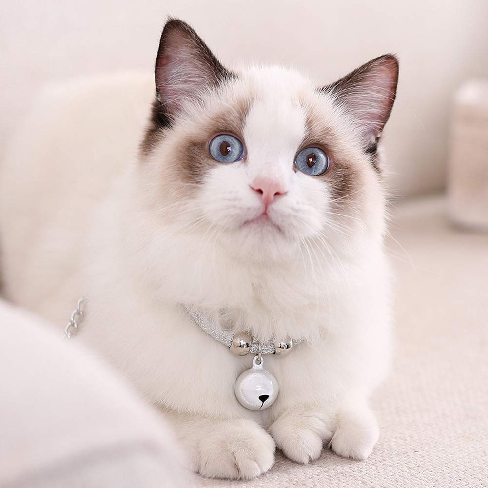 Japanese Pets Cat Collar Adjustable Kitty Kitten Necktie Nylon Necklace Grooming Accessories Pet Supplies With Bell Extension Chain For Wedding Party Birthdays Photoshot (White)