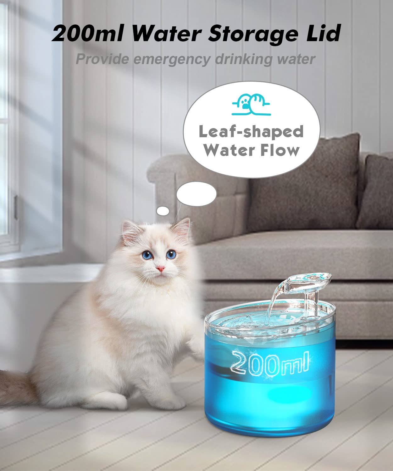 Npet Wf100 Cat Foutain, 54Oz/1.6L Automatic Pet Water Fountain Dog Water Dispenser With 2 Flow Modes, Bottom Suction Led Light Quiet Pump For For Cats & Small Dogs