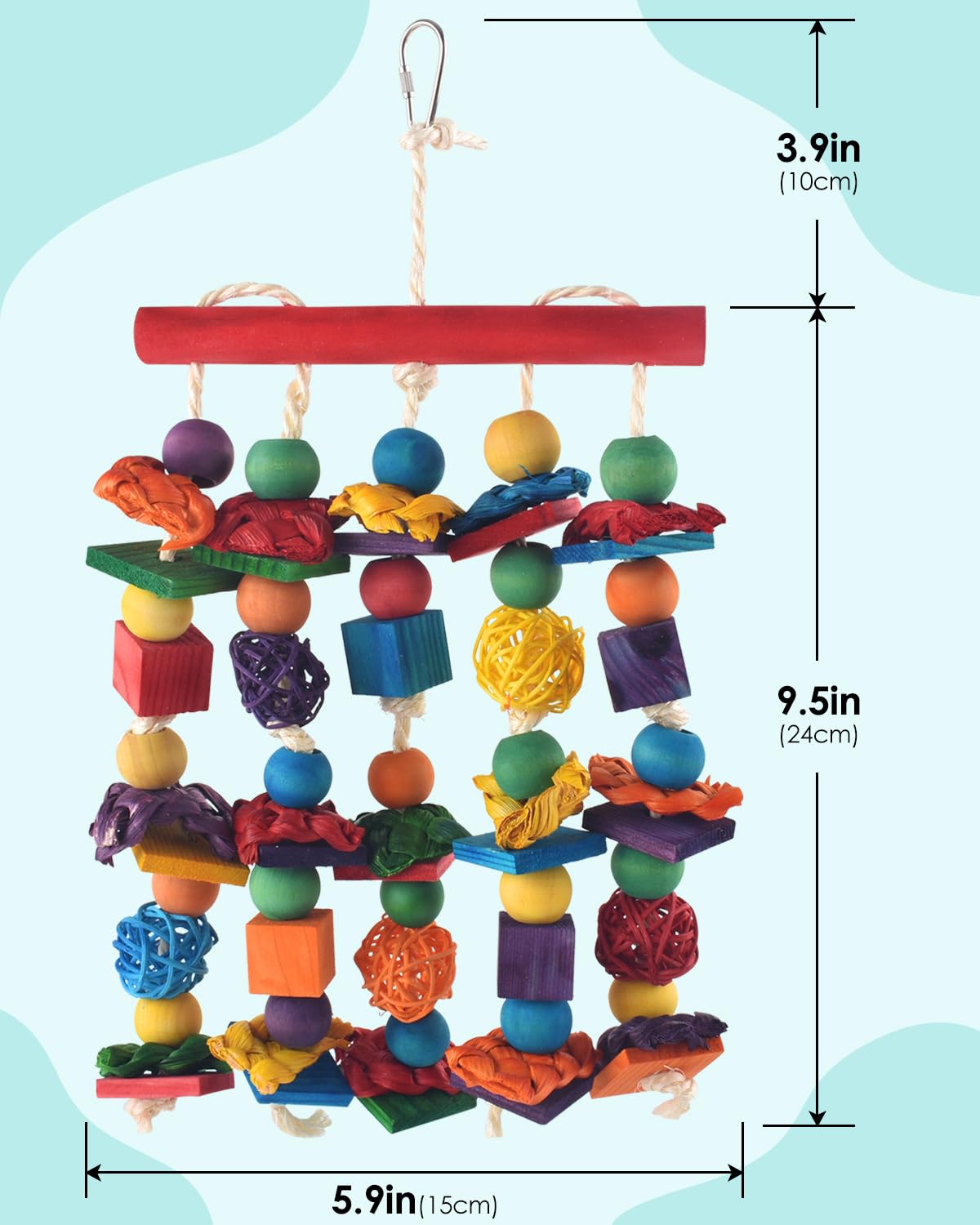 Dbness Bird Toys, 3Pcs Parrot Foraging Hanging Toy, Multicolored Natural Wooden Blocks Parakeet Chewing Toys Mit Rattan Wicker B