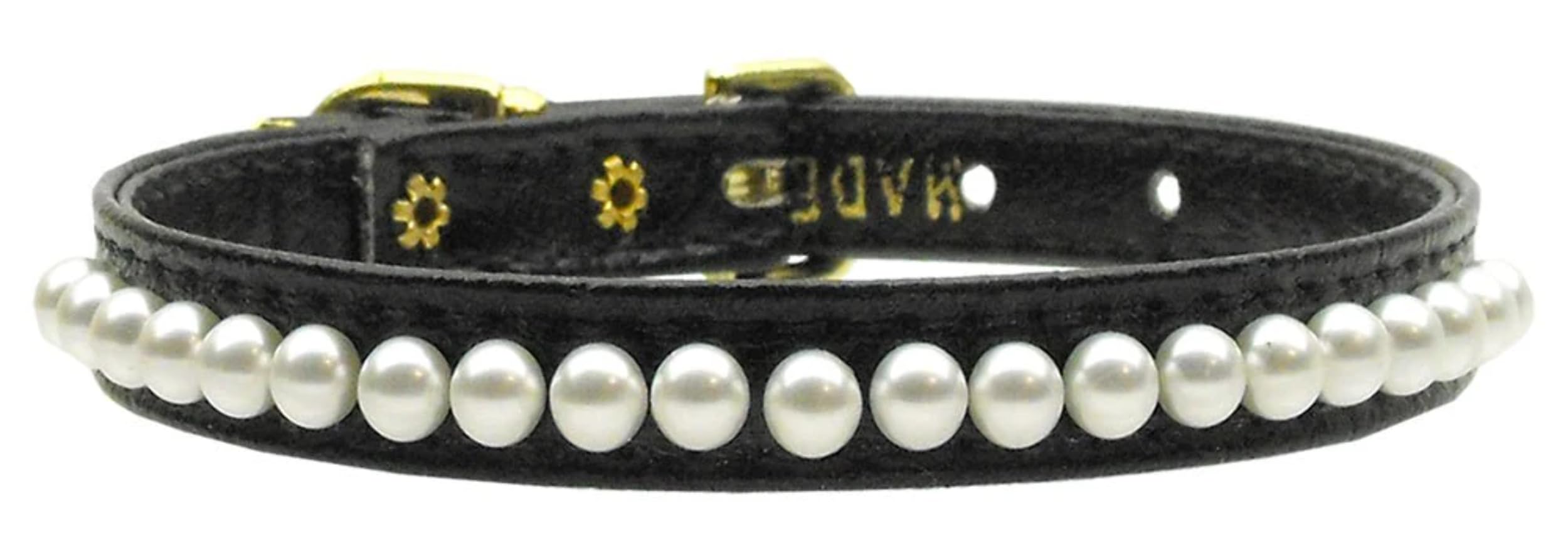 Mirage Pet Products 3/8-Inch Pearl Pet Collar, Size 14, Gold