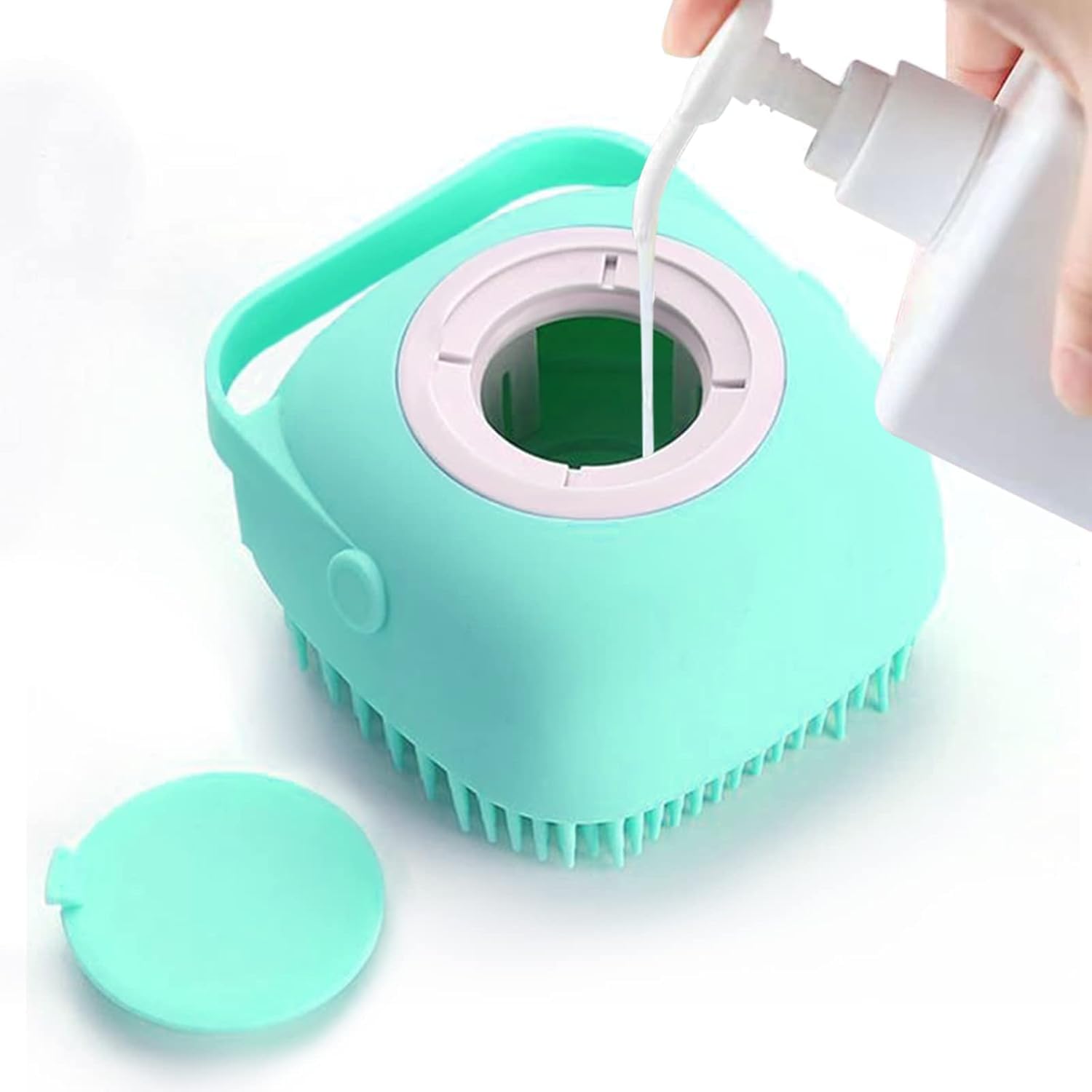 Pet Grooming Bath Massage Brush With Soap And Shampoo Dispenser Soft Silicone Bristle For Long Short Haired Dogs Cats Shower (Bl