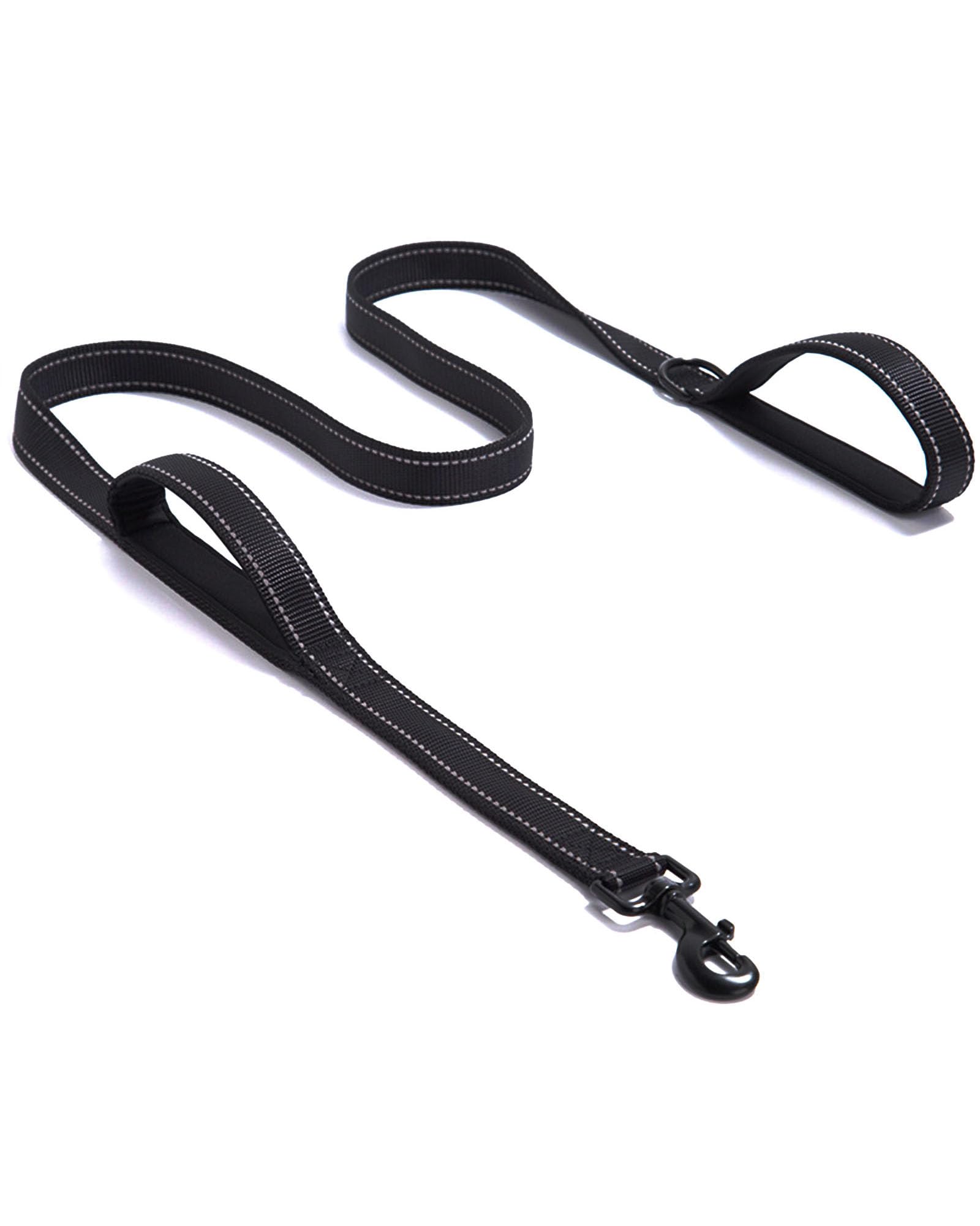Solmoony 6Ft Black Strong Dog Leash With 2 Padded Handles, Traffic Handle Extra Control, Double-Sided Reflective Walking Lead Fo