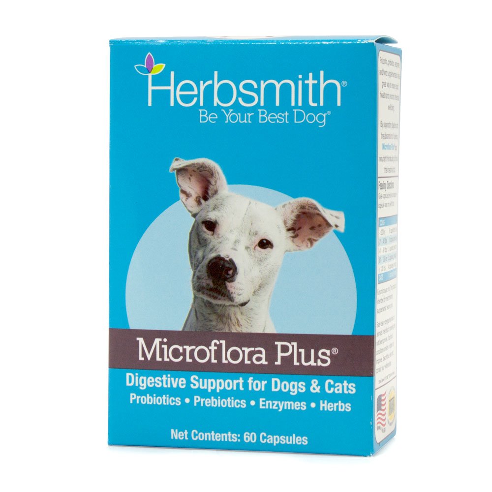 Herbsmith Microflora Plus - Dog Digestion Aid -Probiotics and Digestive Enzymes for Dogs - Prebiotic for Dogs - 60 Capsules