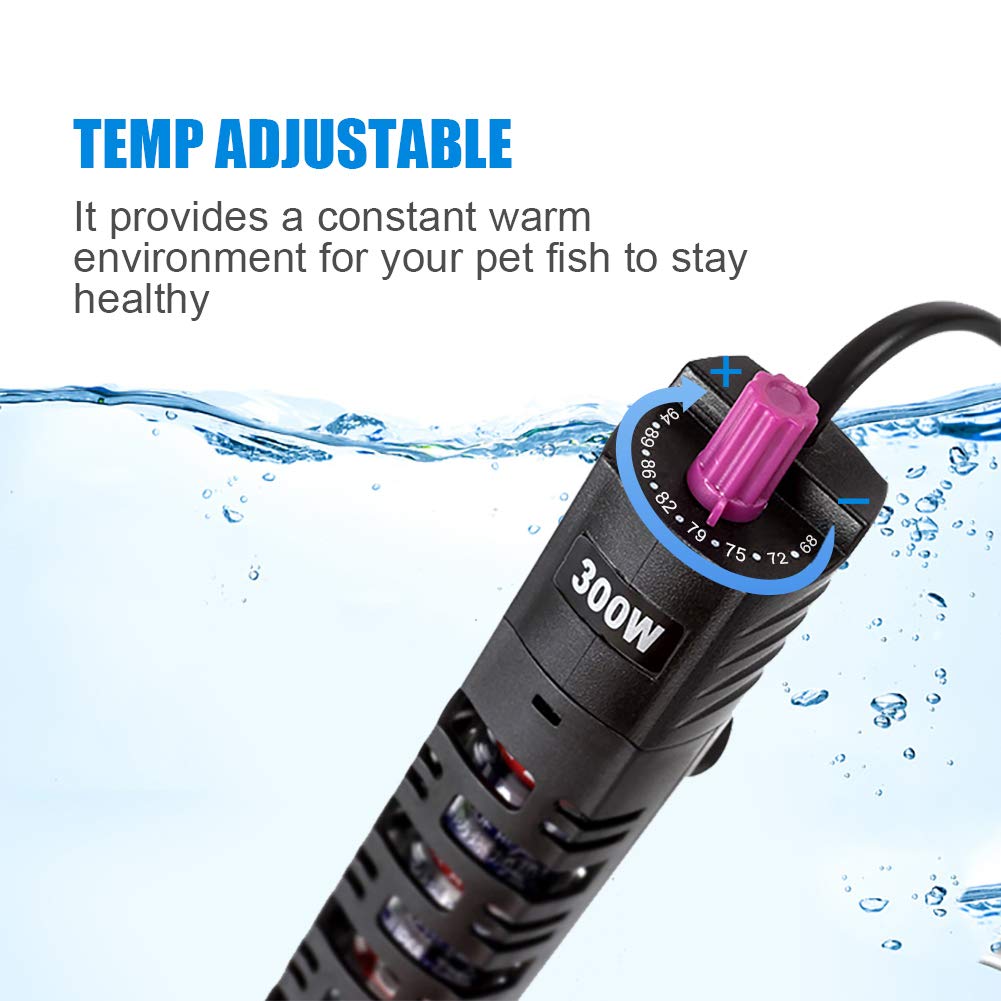 MQ Submersible Aquarium Heater Auto Thermostat, 300W Fish Tank Heater with LCD Digital Aquarium Thermometer, Shatter-Proof and B